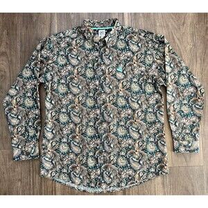 Cinch Paisley Shirt Mens Size Large Plaid Western Cowboy Rodeo Teal Gray Brown